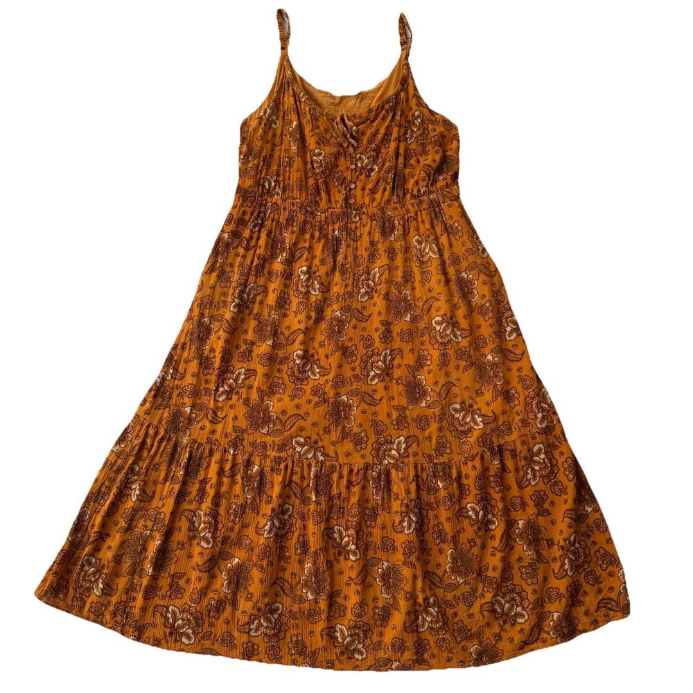 Dex Floral Sleeveless Tiered Maxi Dress Womens Size 1X Boho Earthy Lined Pockets - Picture 1 of 11